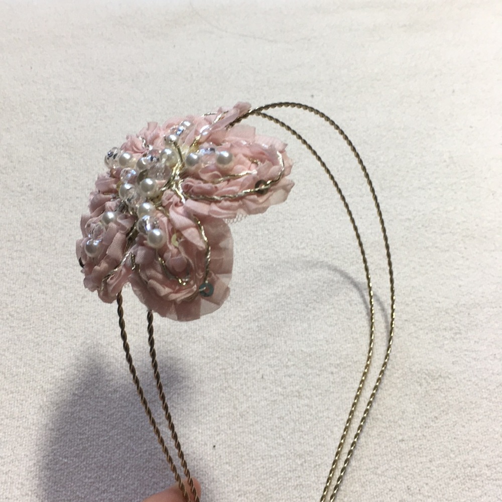 🎃Gold Headband Pink Jeweled Flower